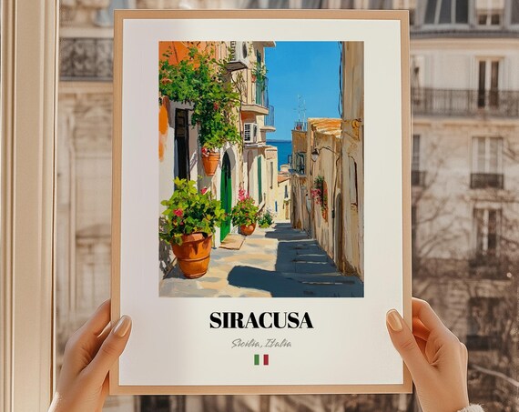 Siracusa Sicily Italy Poster Charming Mediterranean Street Painting
