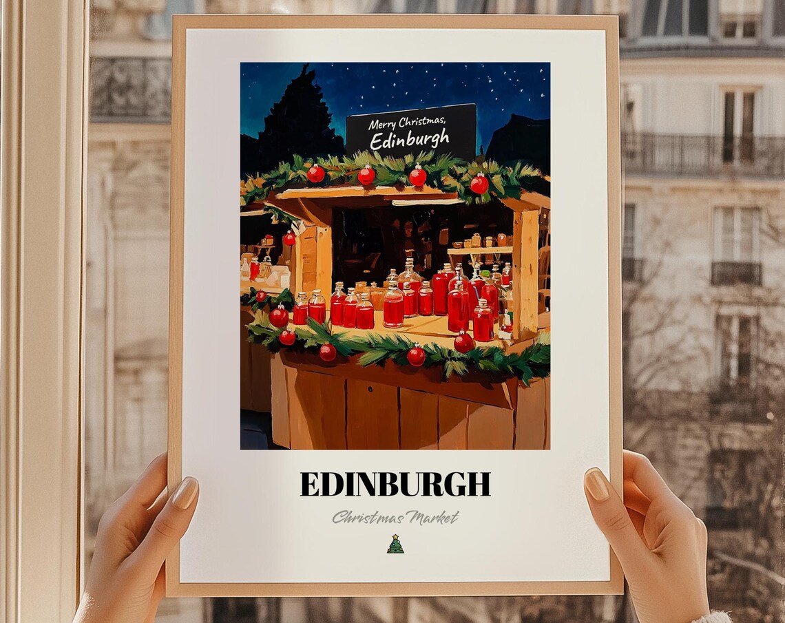 Edinburgh Uk Christmas Market Wall Art Print Poster Gift Merry