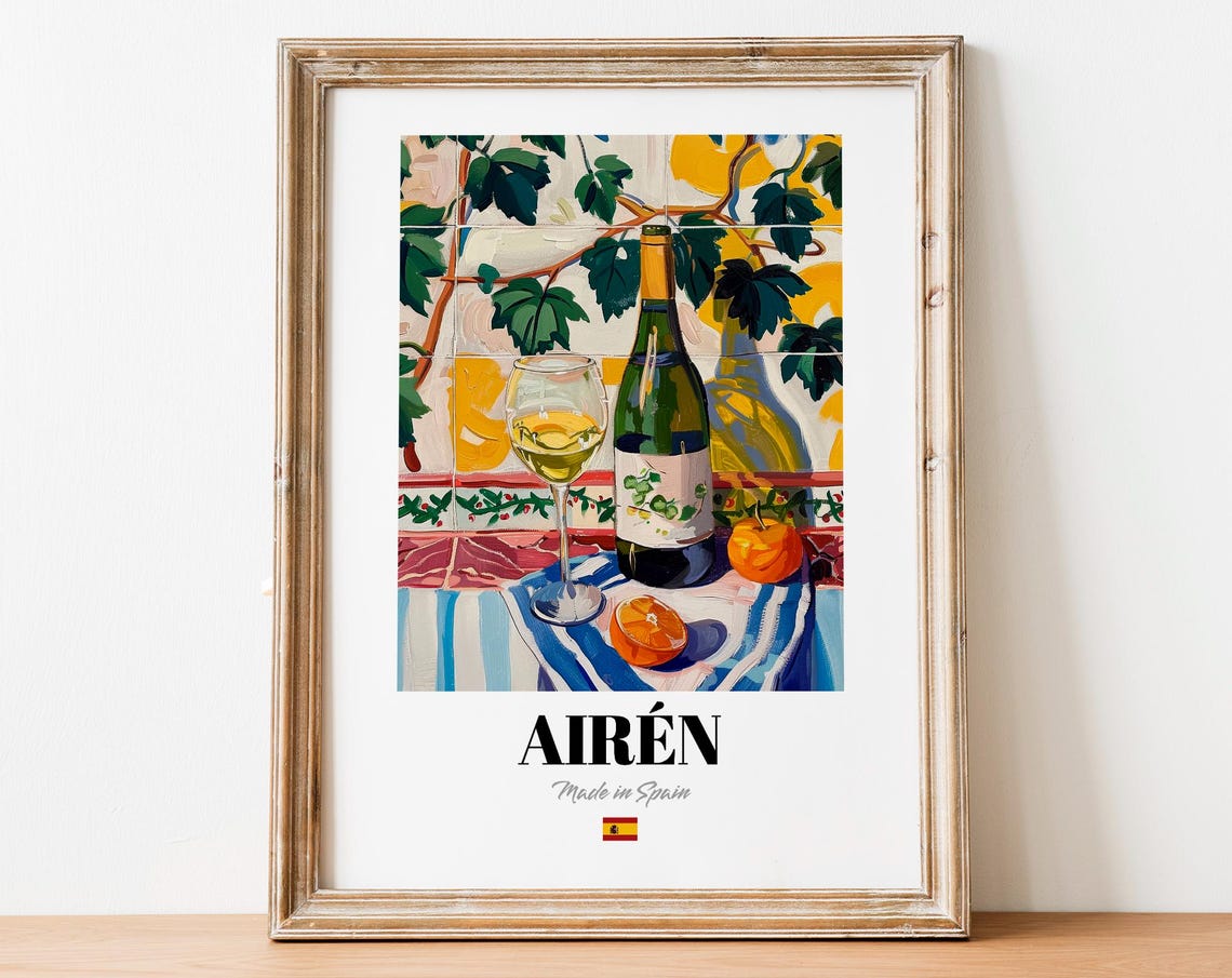 Airén Spanish White Wine Still Life with Oranges Mediterranean Poster