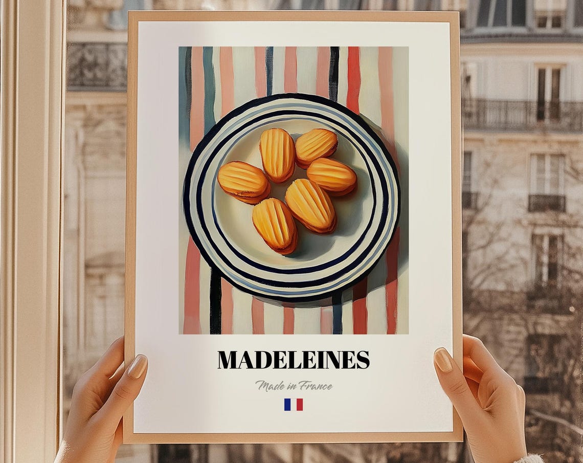 Madeleines Six French Shell Cakes Striped Plate Kitchen Art Poster