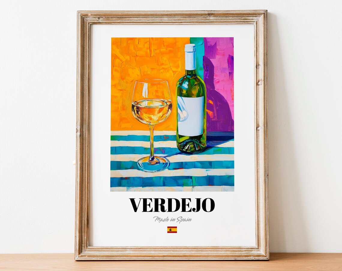 Verdejo Wine Wall Art Print Poster Crisp White Artwork For Kitchens