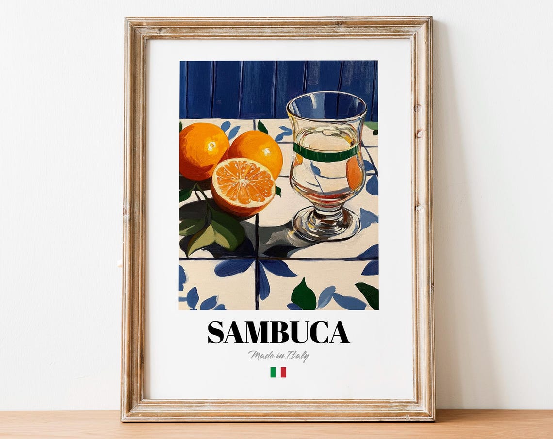 Sambuca Made in Italy Glass Orange Citrus Tile Still Life Art Poster