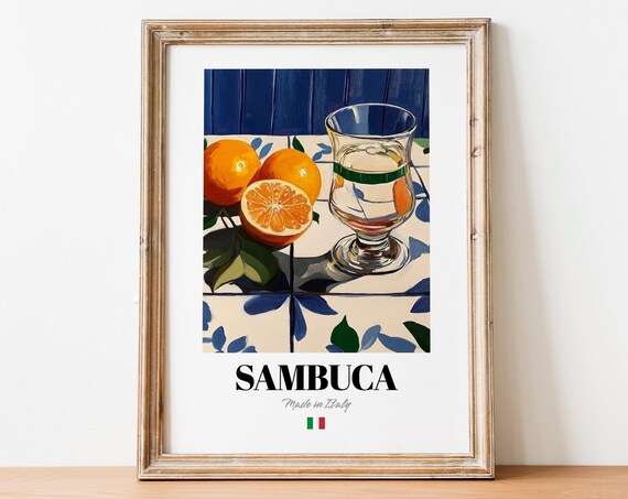 Sambuca Wall Art Print Poster Retro Spirits Artwork For Kitchens And Bars