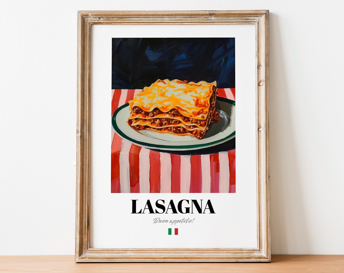 Lasagna Italian Comfort Food Painting Vintage Kitchen Art Poster