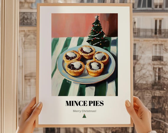 Mince Pies Christmas Wall Art, British Food Art Print
