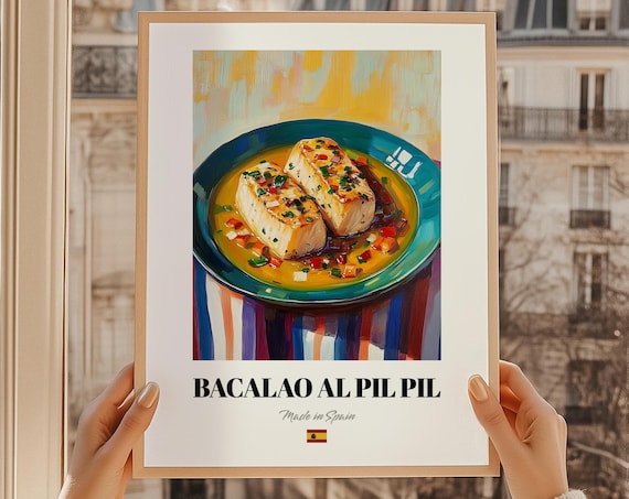 Bacalao al Pil Pil Spanish Cod Fish Plate Art Kitchen Poster