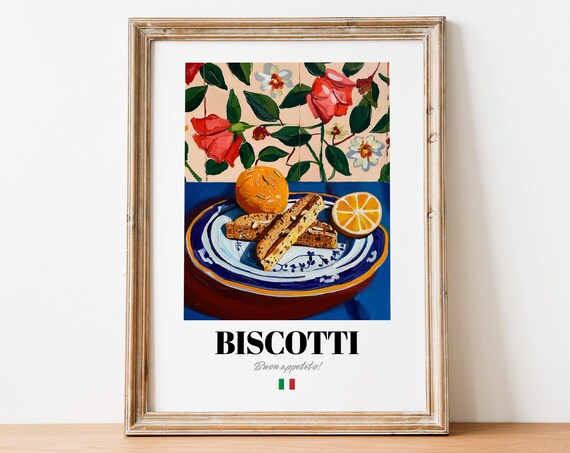 Biscotti Italian Cookies Poster With Orange On Blue Table Art