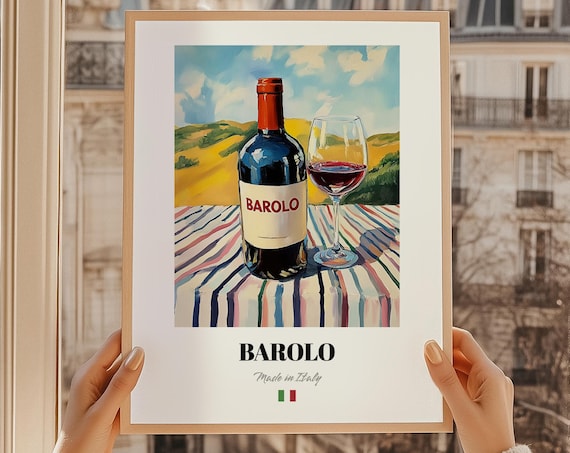 Barolo Italian Red Wine Poster Bar Dcor Wall Art Friend Gift Kitchen