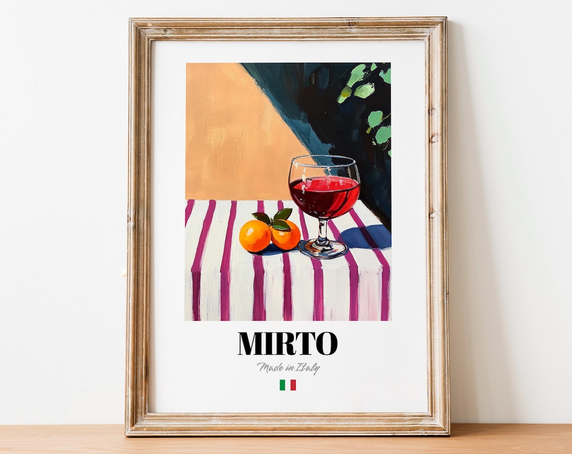 Vintage Mirto Bottle Poster, Herbal Liqueur Art