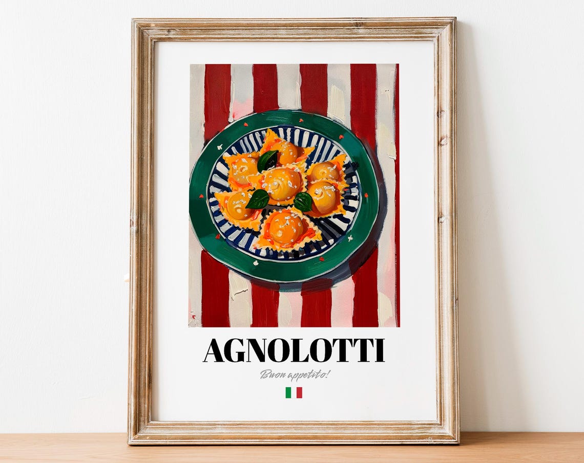 Agnolotti Pasta Dish Painted Buon Appetito Italian Kitchen Poster