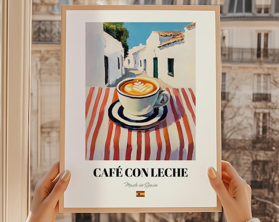 Spanish Cafe Con Leche Coffee Cup White Village Street Poster