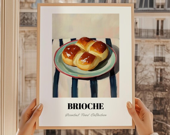 Brioche Golden Rolls Striped Table French Food Collection Poster