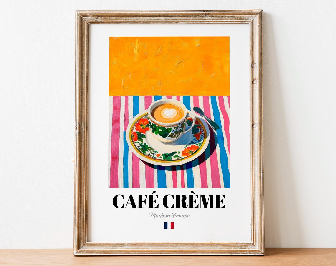 Caf Crme Coffee Poster, Creamy French Kitchen Art