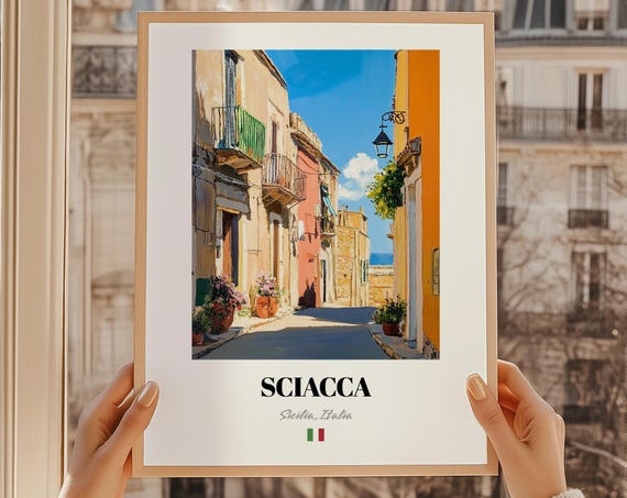 Sciacca Sicilia Italia Wall Art Print Of An Oil Painting Reproduction Friend Gift Dorm Decor