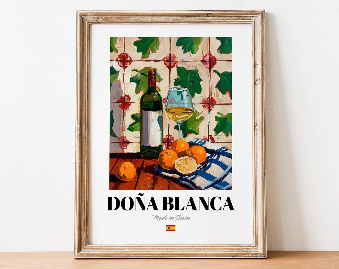 Vintage Doa Blanca Bottle Print Poster Wine Art For Homes And Bars