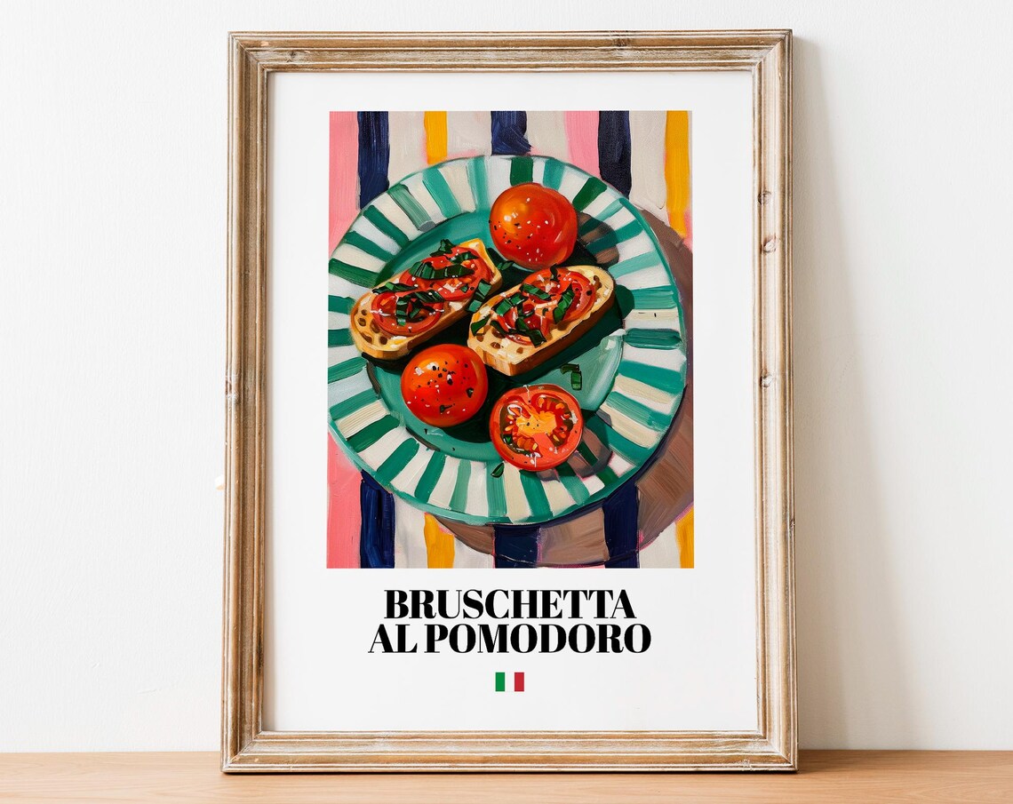 Bruschetta al Pomodoro Italian Kitchen Art Colorful Food Painting Poster