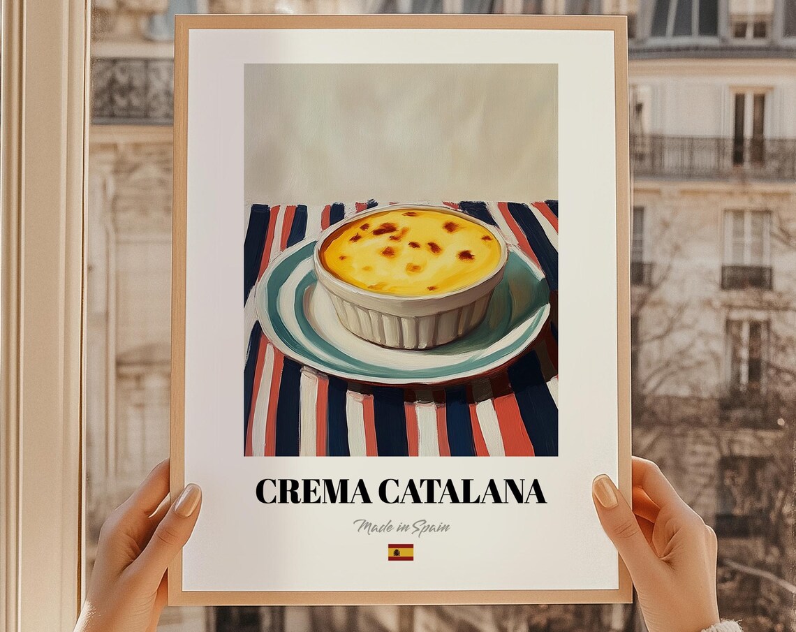 Crema Catalana Spanish Dessert Poster Recipe Binder Menu Design Cute Print Kitchen