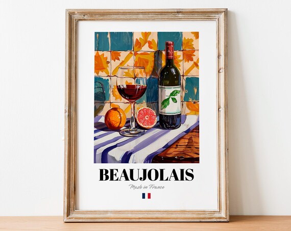 Vintage Beaujolais Glass Print Poster Boho Wine Art For Homes And Cafs