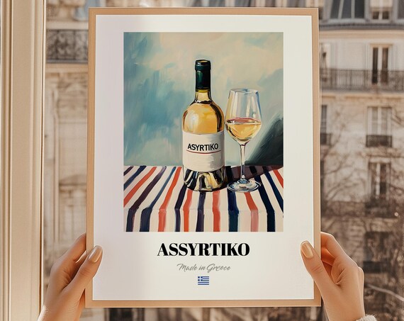 Assyrtiko Greek Red Wine Poster Bar Dcor Wall Art Friend Gift Kitchen