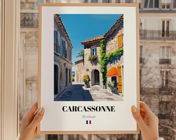 Carcassonne Occitanie France Medieval Village Street Oil Painting Poster