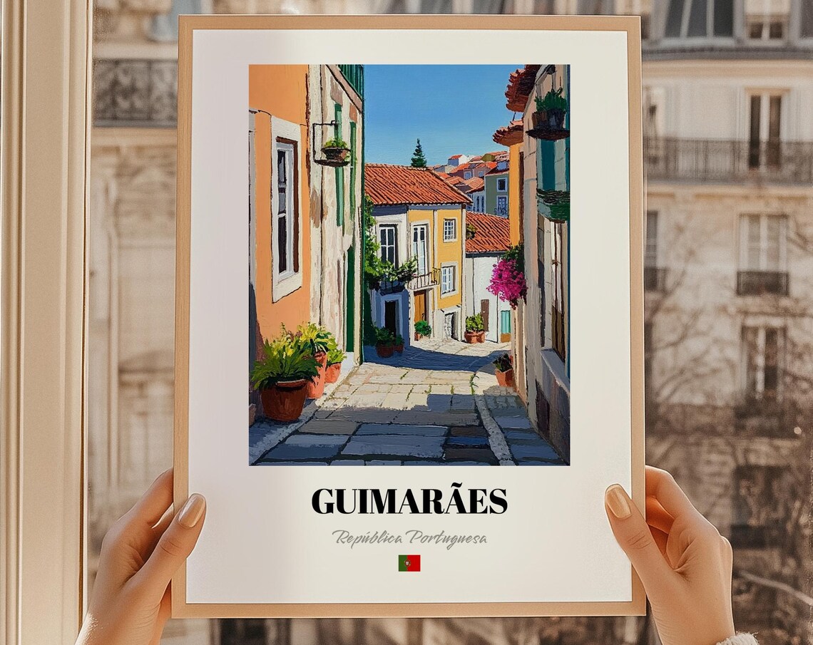 Guimarães Portugal Street Painting Colorful Town Travel Art Poster
