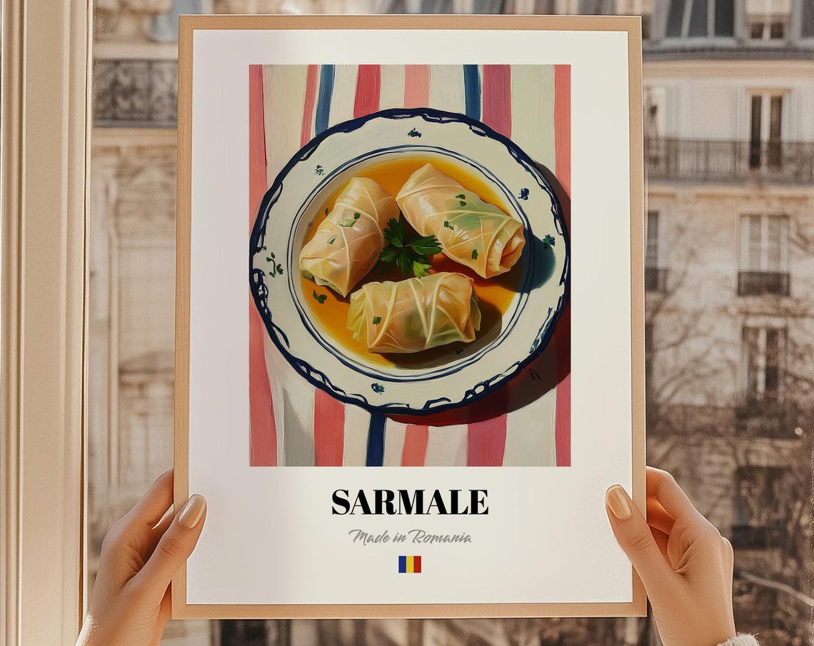 Sarmale Romanian Stuffed Cabbage Rolls Oil Painting Food Poster