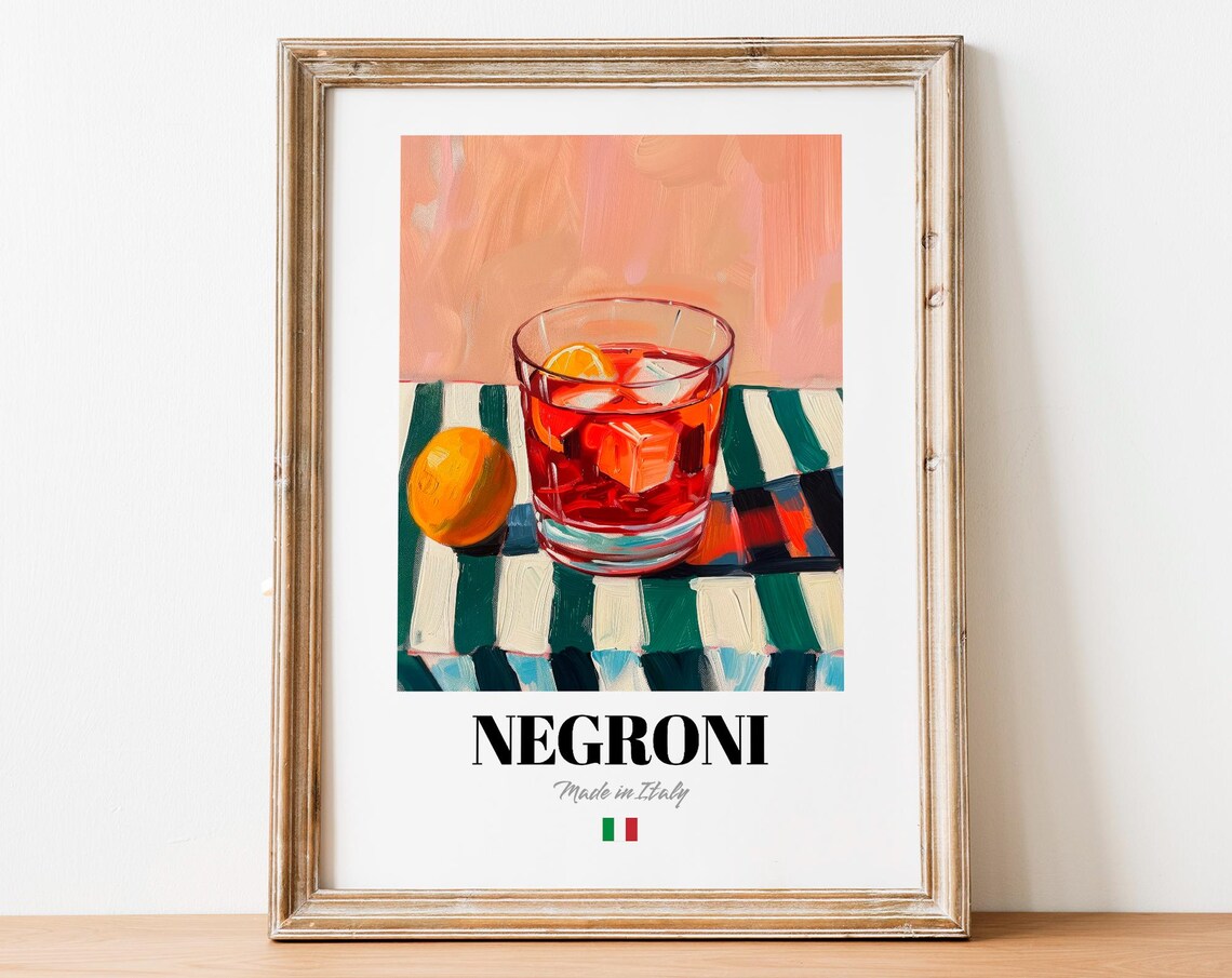 Handdrawn Negroni Boho Retro Kitchen Art Print