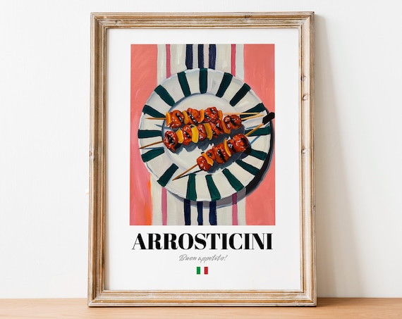 Arrosticini Italian Grilled Skewers Oil Painting Food Art Poster
