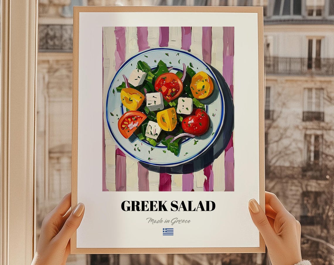 Greek Salad Food Wall Art Cafe Modern Menu Painting Dining Room Print