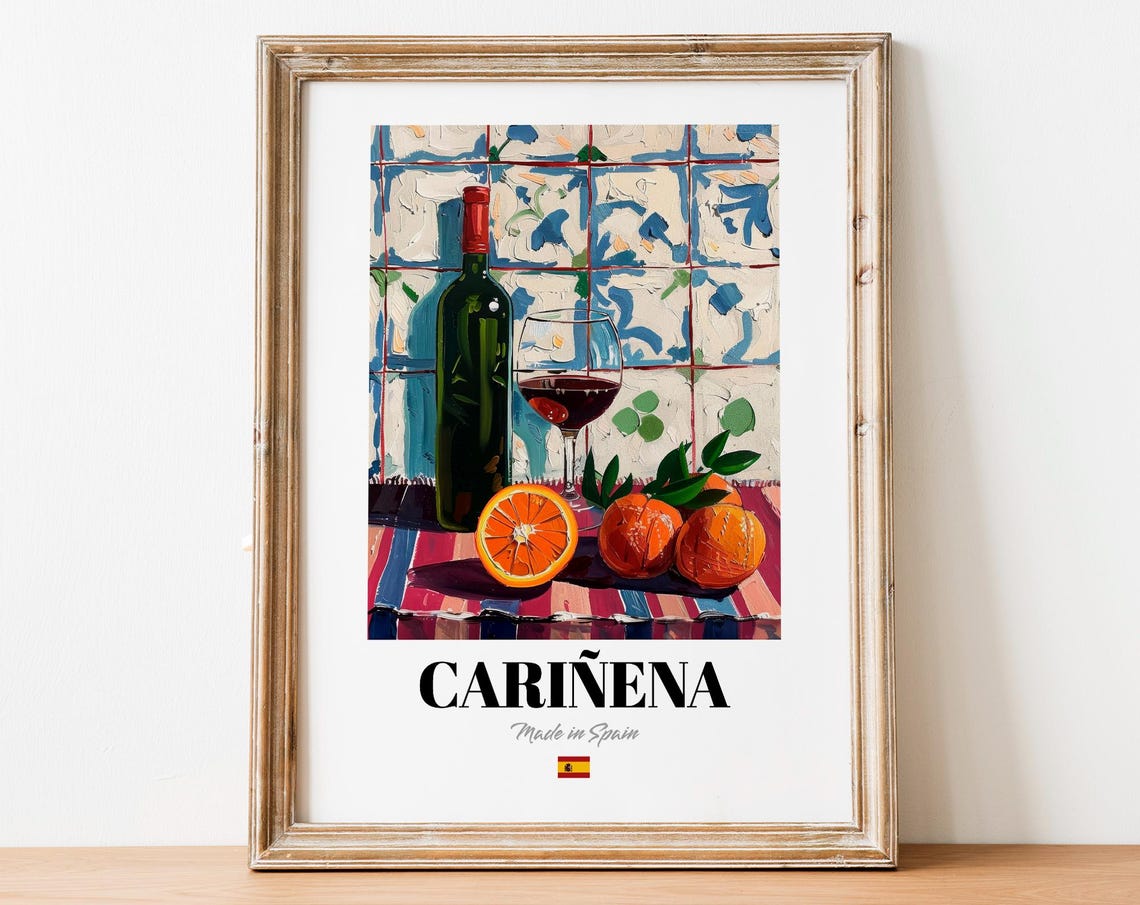 Carinena Made in Spain Wine Oranges Painted Tiles Still Life Poster