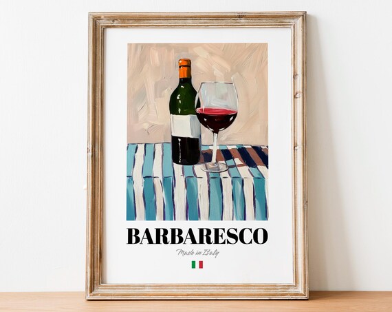 Italian Barbaresco Art Print Poster Vineyard Artwork For Bars And Cafs