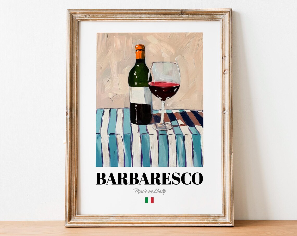Italian Barbaresco Art Print Poster Vineyard Artwork For Bars And Cafs
