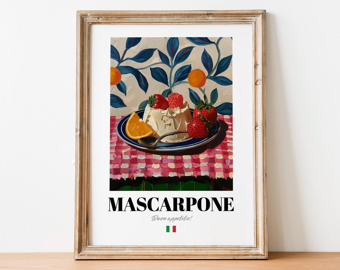 Mascarpone Dessert with Strawberries Buon Appetito Italian Art Poster