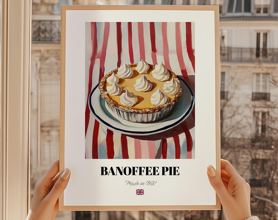 Classic British Banoffee Pie Cream Caramel Dessert Recipe Kitchen Poster