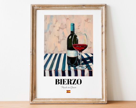 Bierzo Spain Red Wine Glass Blue Striped Cloth Still Life Poster