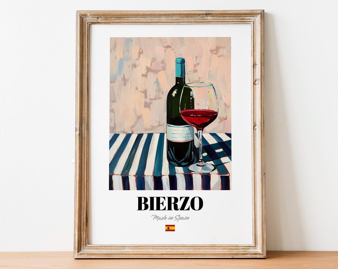 Bierzo Spain Red Wine Glass Blue Striped Cloth Still Life Poster
