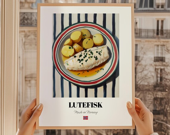 Lutefisk Norwegian Traditional Fish Dish Food Illustration Print