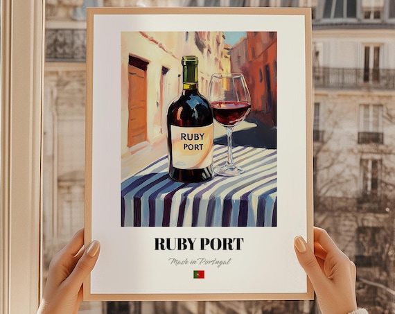 Ruby Port Portuguese Wine Poster Portugal Bar Dcor Wall Art Friend Dining Room