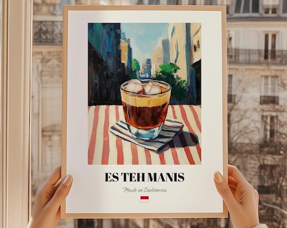 Es Teh Manis Indonesia Iced Tea Glass Painted Cafe Table Art Poster