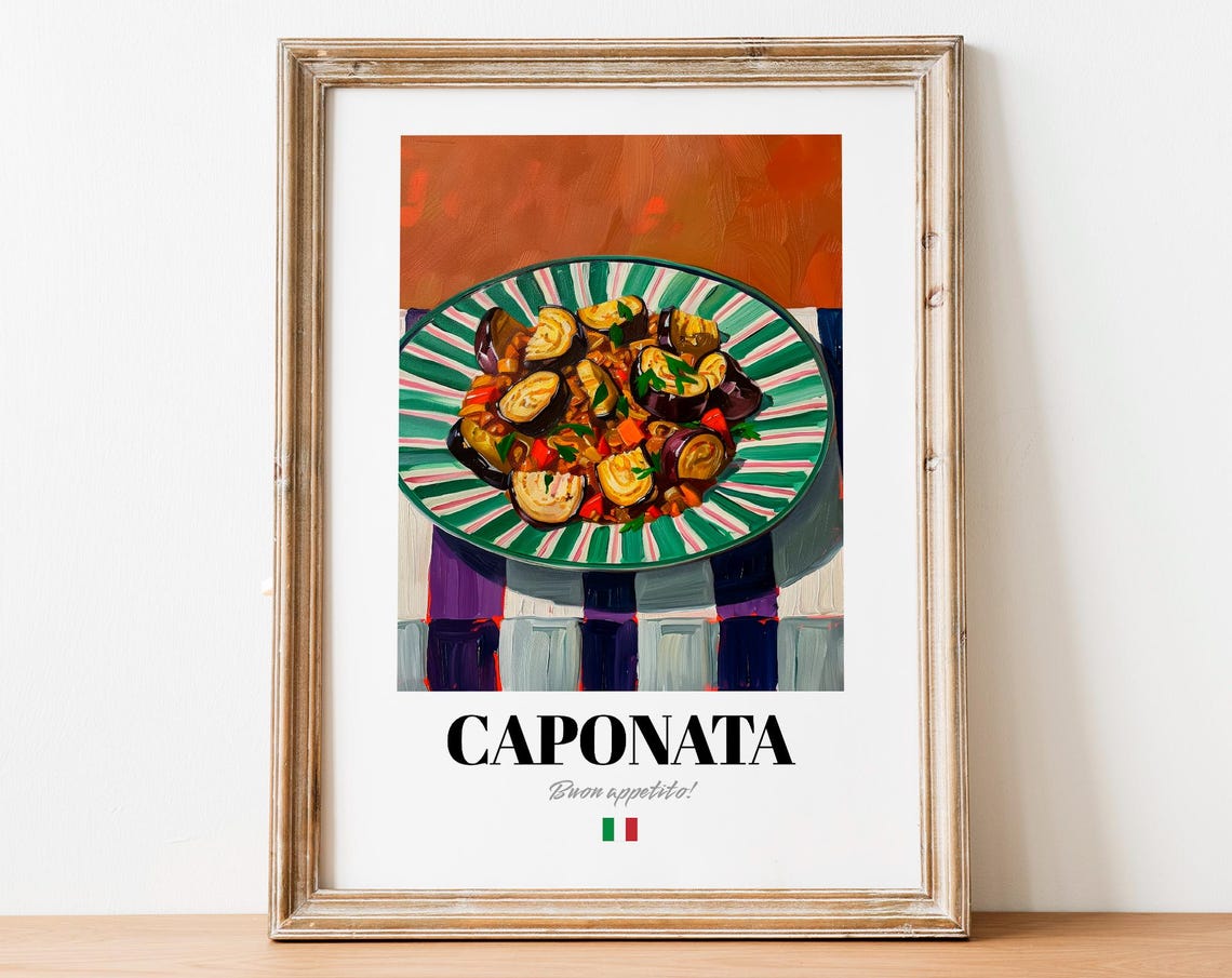 Caponata Sicilian Eggplant Dish Rustic Italian Kitchen Poster