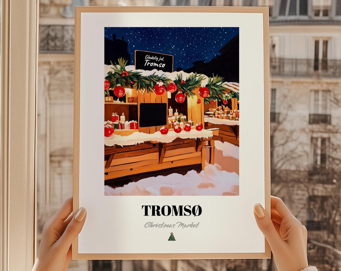 Troms Norway Christmas Market Wall Art Print Poster Julegave Gledelig Jul