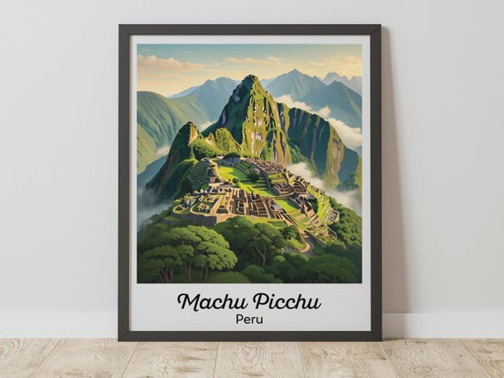 Vintage Machu Picchu Print Peru Andes Mountains Wall Art