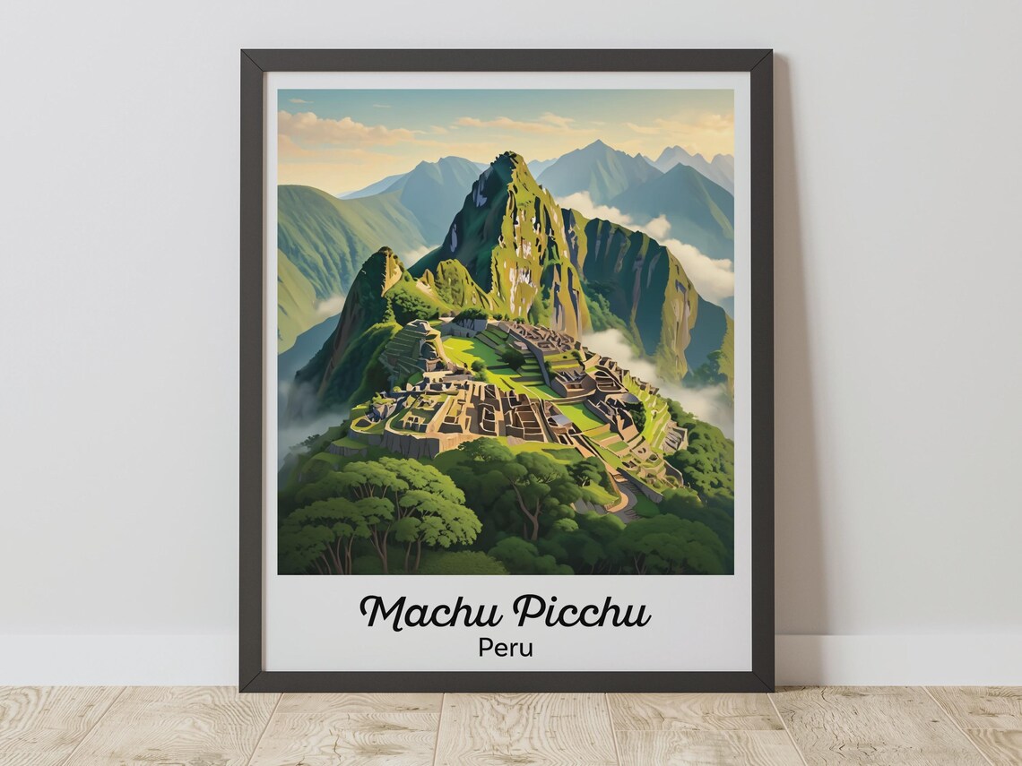 Machu Picchu Peru Andes Mountains Ruins Vintage Travel Poster