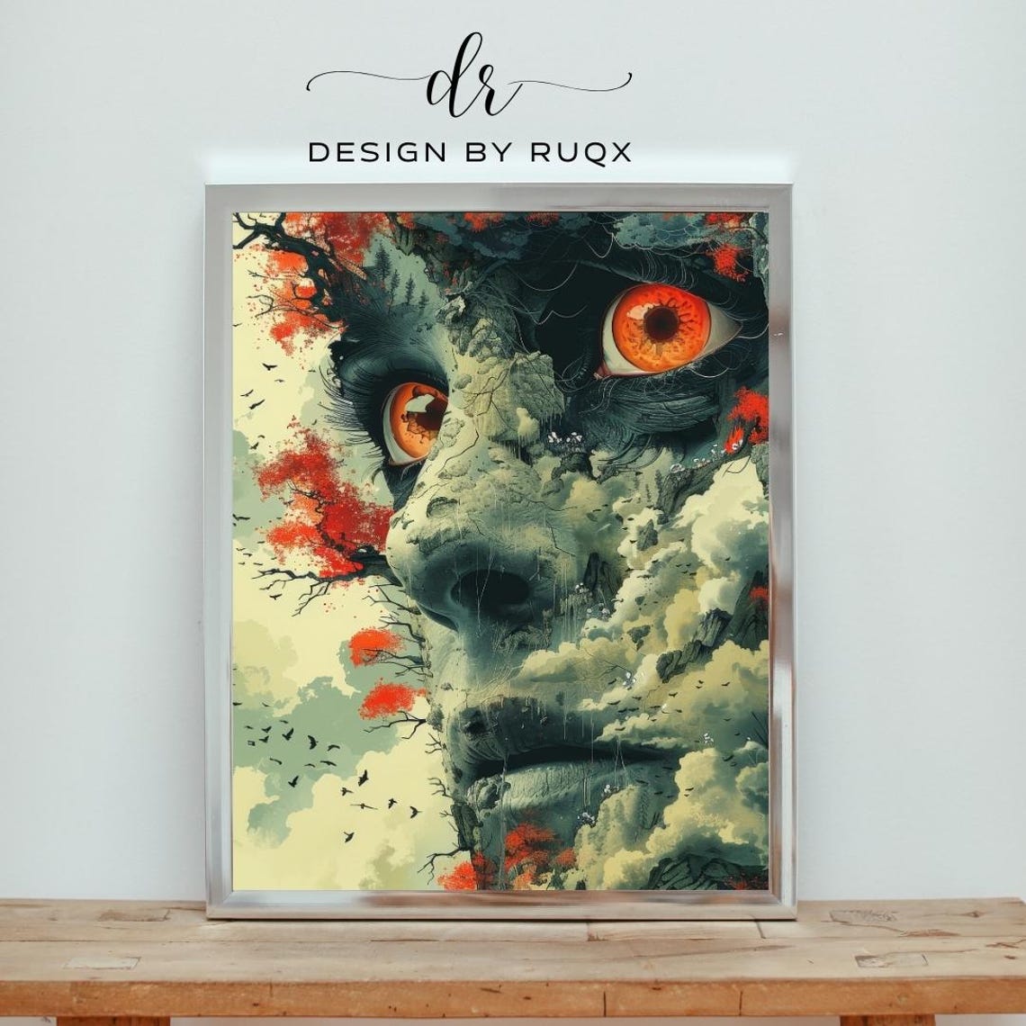Surreal Tree Face Print Abstract Fantasy Forest Art