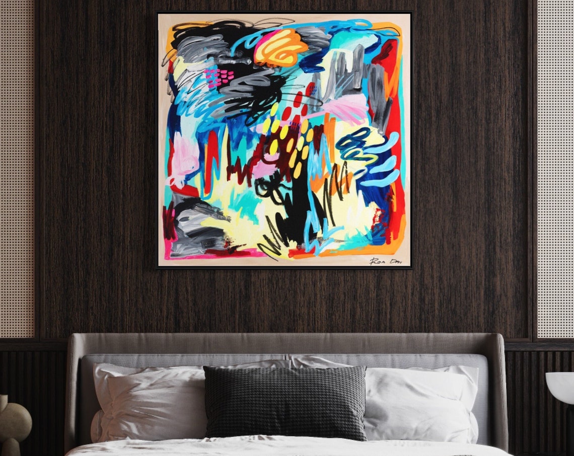 Vibrant Pink Yellow Blue Black Explosive Abstract Art Poster - Image 5