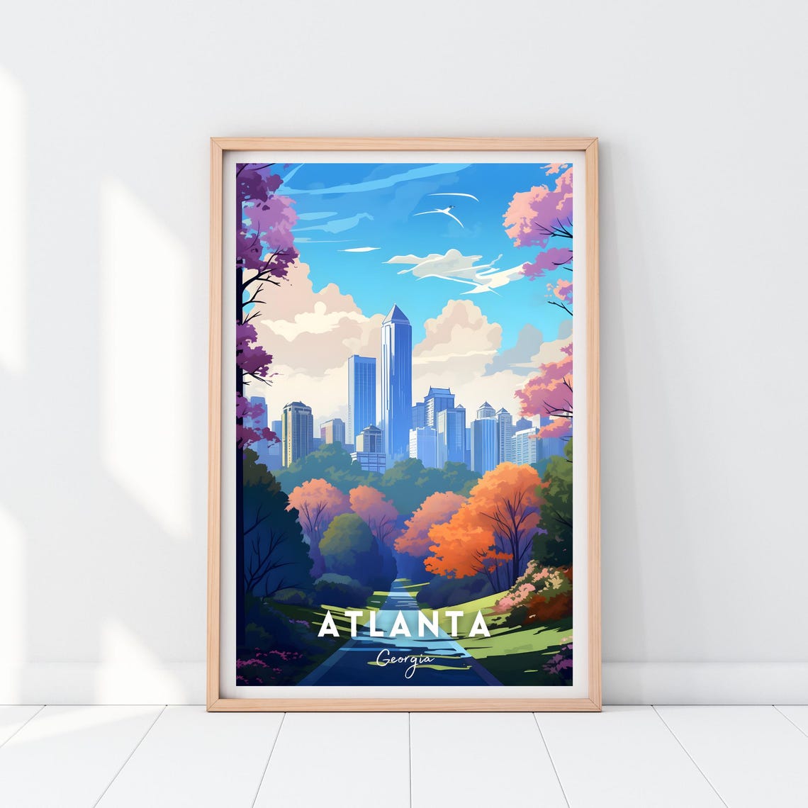 Atlanta Georgia Skyline Cherry Blossom Trees Spring City Travel Poster - Image 2