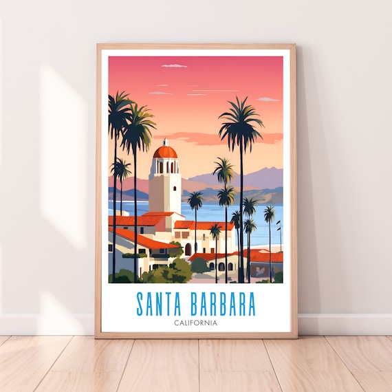 Santa Barbara Travel Poster, California Wall Art Print
