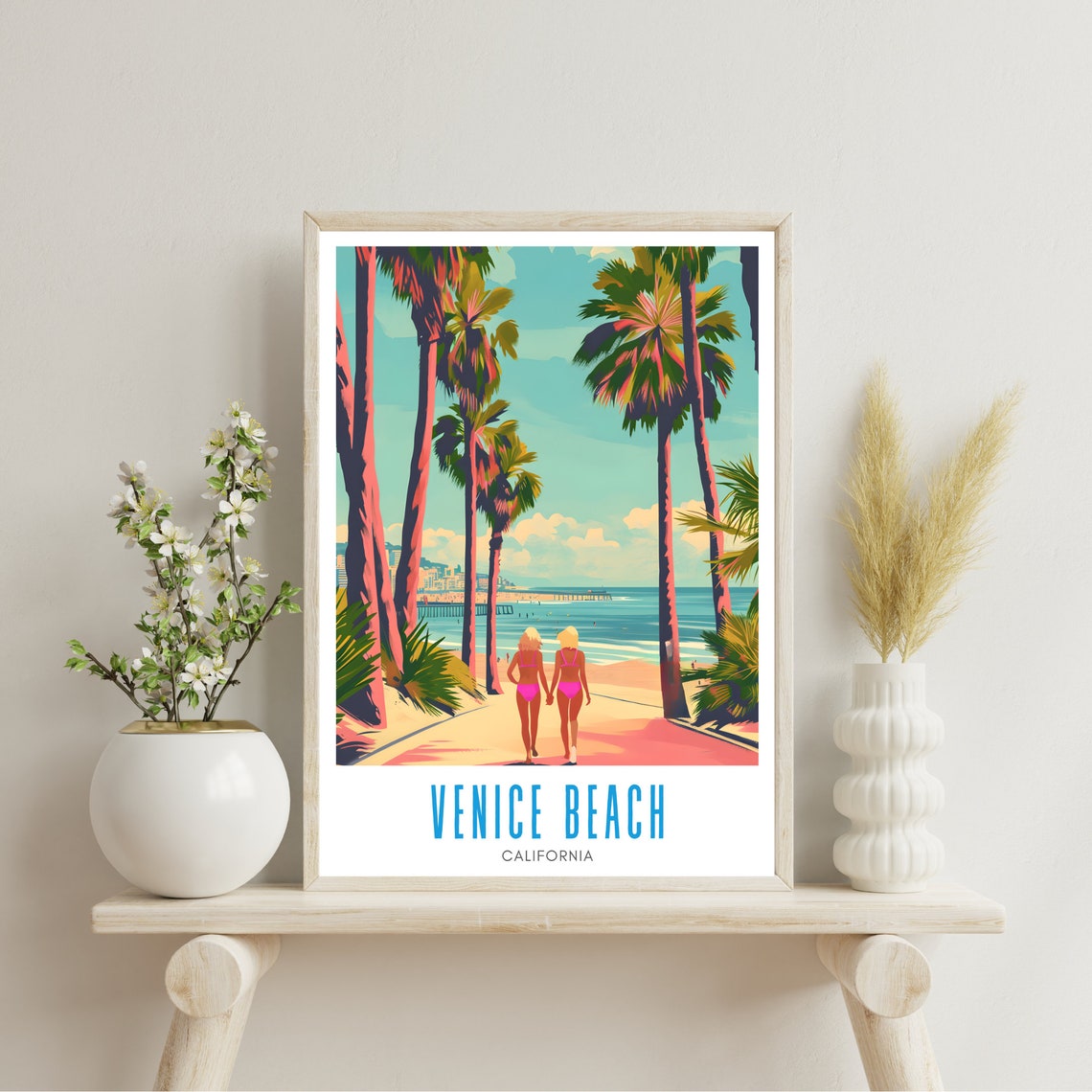 Venice Beach California Retro Palm Path Beach Day Summer Travel Poster - Image 2