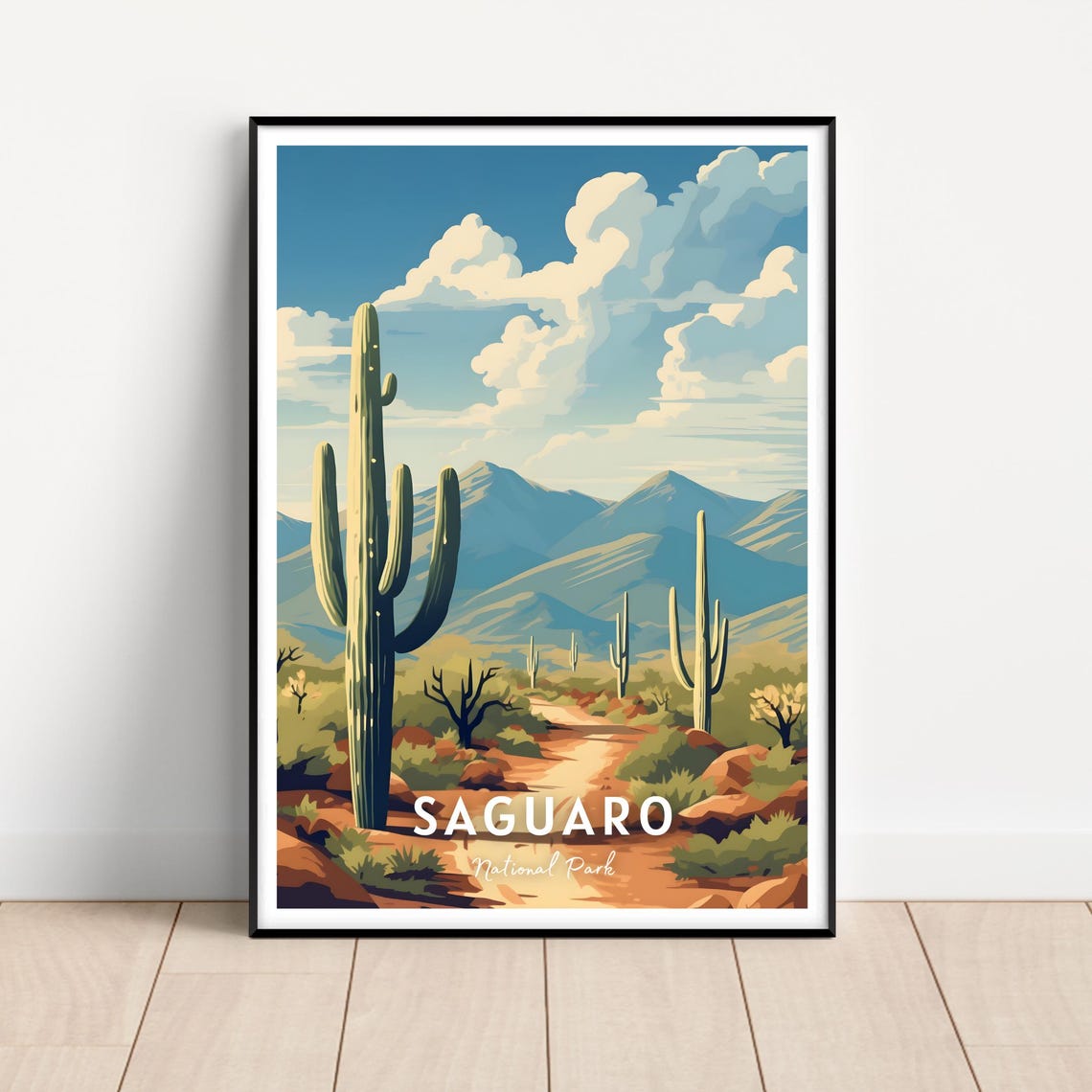 Saguaro National Park Desert Cactus Sunset Travel Art Poster