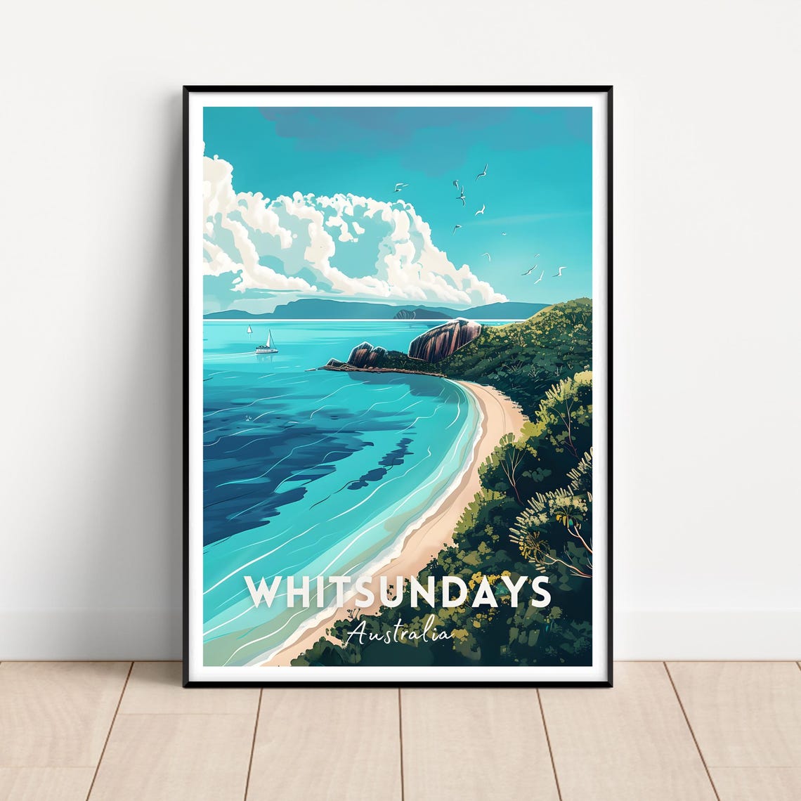 Whitsundays Australia Turquoise Beach Tropical Travel Poster Art